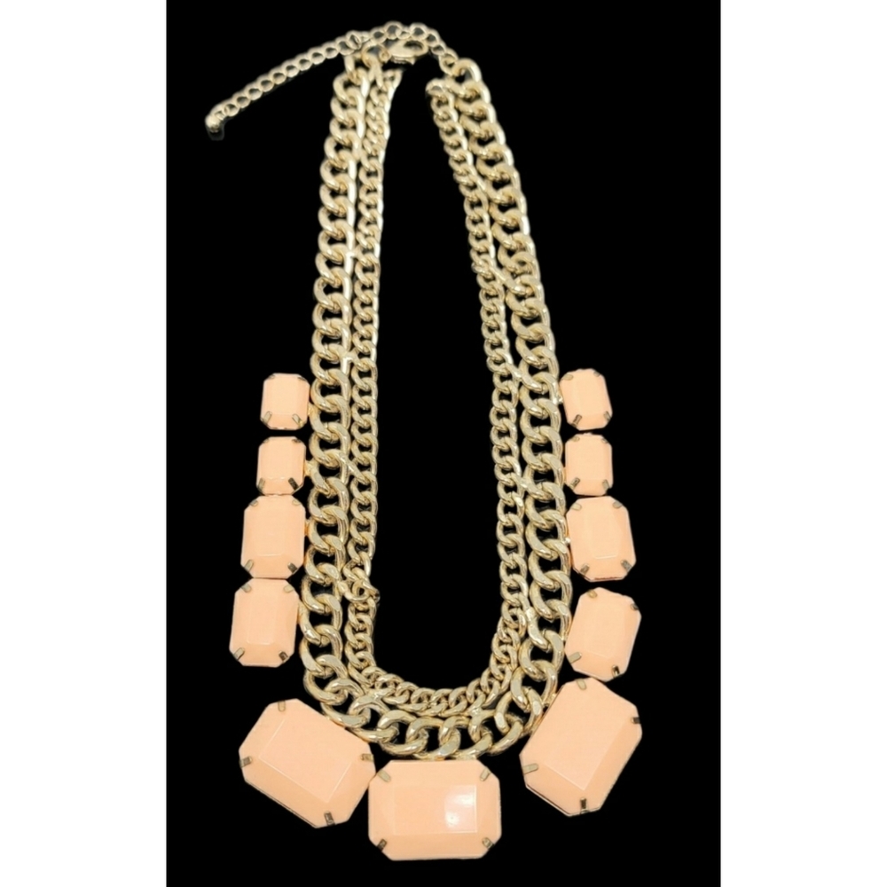 Double Chain Peach Color Statement Necklace
